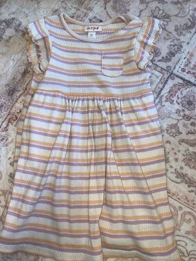 Cat & Jack Girls' Pastel Stripe Flutter Dress - Cream, Lavender & Peach